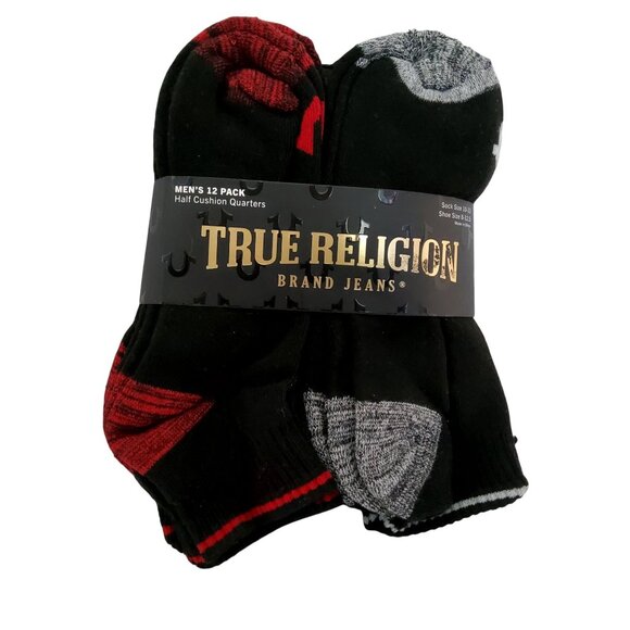True Religion Mens 12 Pack Half Cushion Quarters Socks Size 10-13 Tumble dry low - Picture 1 of 4